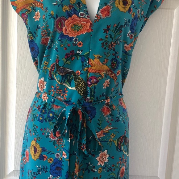 Turquoise Floral Print Tie Dress - Picture 1 of 7